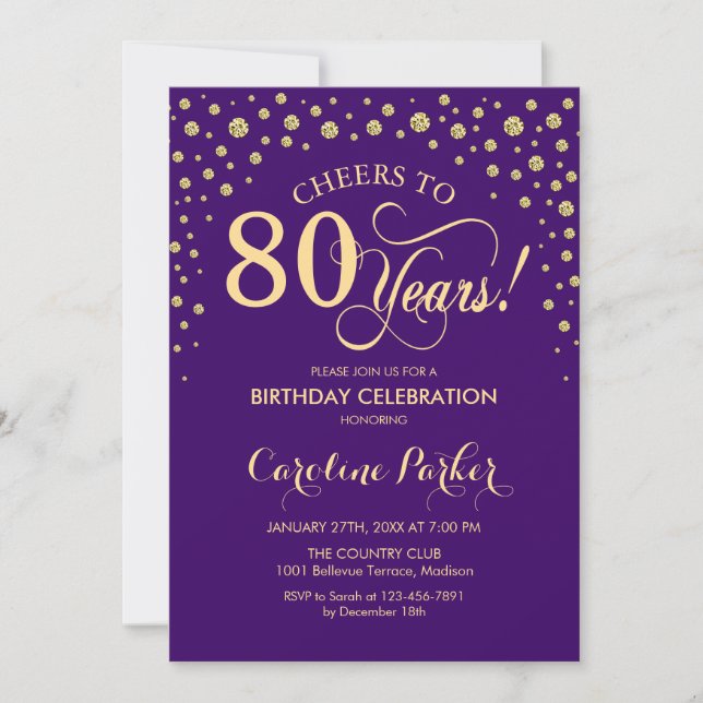 Invitation à la fête du 80e anniversaire - Gold Pu (Devant)