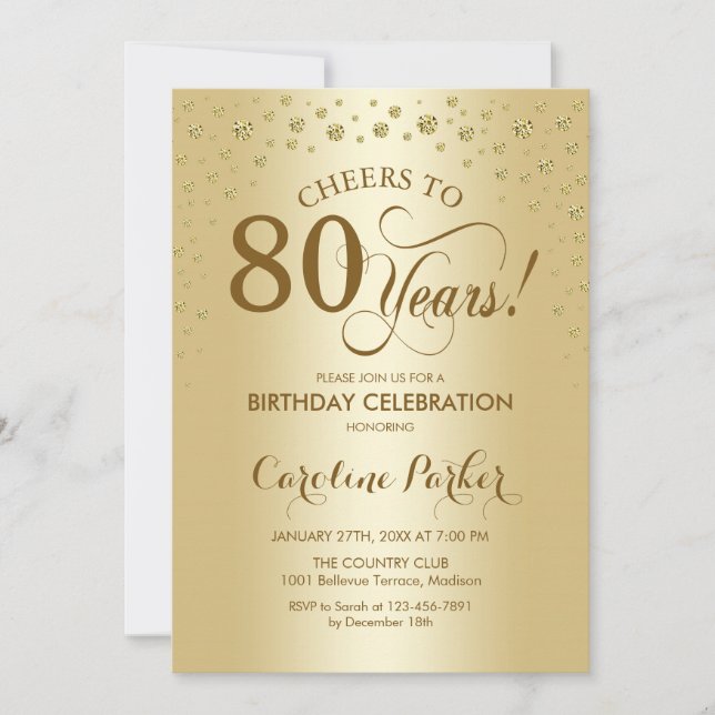 Invitation à la fête du 80e anniversaire - Or (Devant)