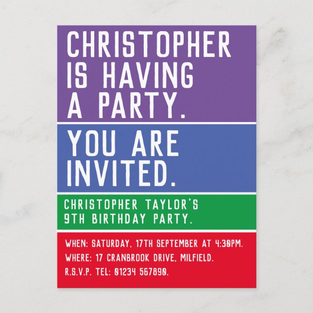 Invitation à la fête du 9e anniversaire de l'enfan (Devant)