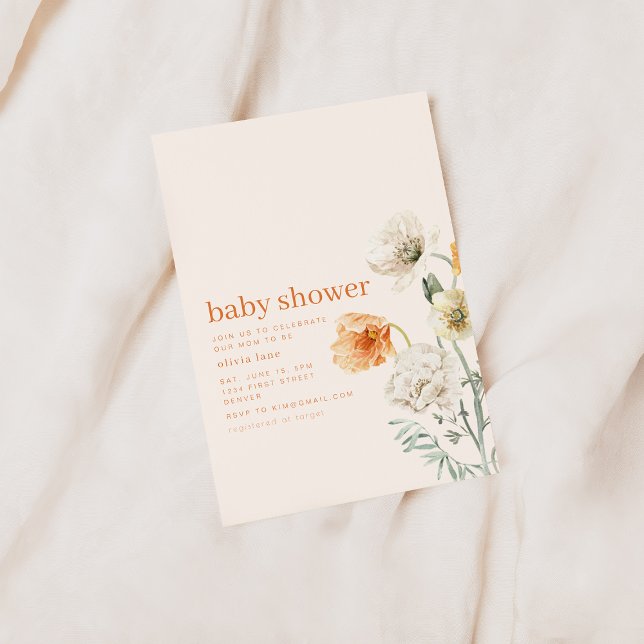 Invitation à la fête du Baby shower Floral Orange  (Créateur téléchargé)