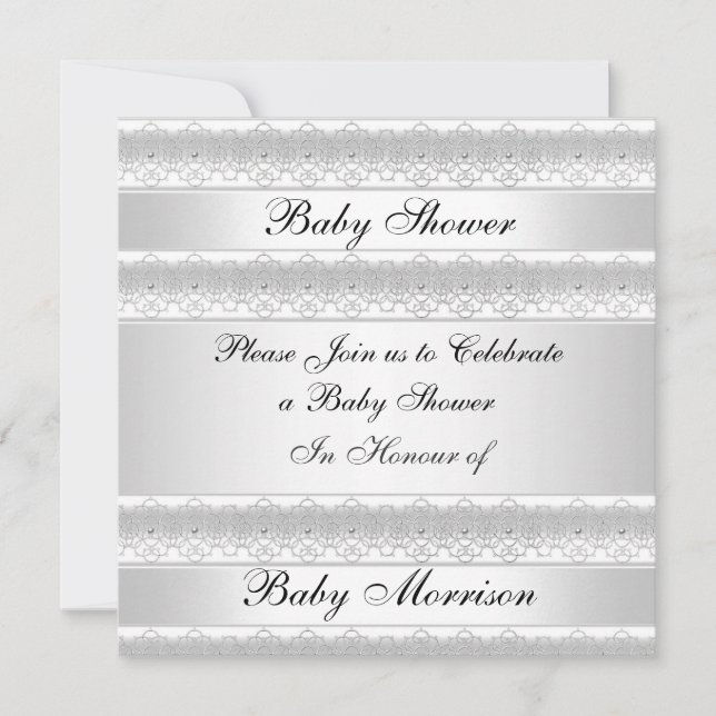 Invitation à la fête du Baby shower sucré blanc (Devant)