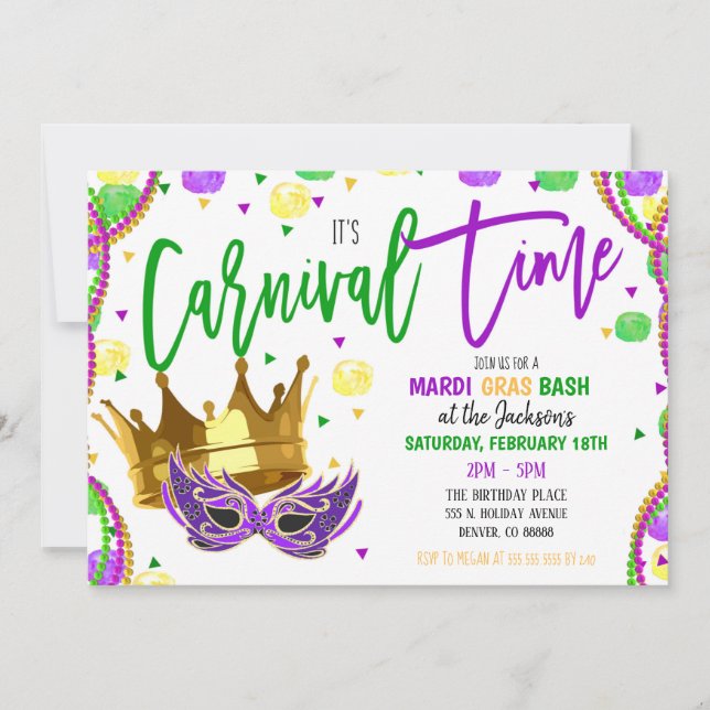 Invitation à la fête du carnaval de Mardi Gras (Devant)