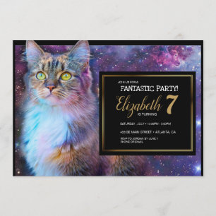 Invitation à la fête du chat violet spatial