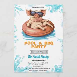 Invitation à la fête du cochon dans la piscine et