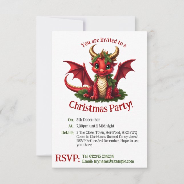Invitation à la fête du dragon de Noël (Devant)