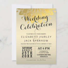 Invitation à la fête du Mariage Floral Gold Chic