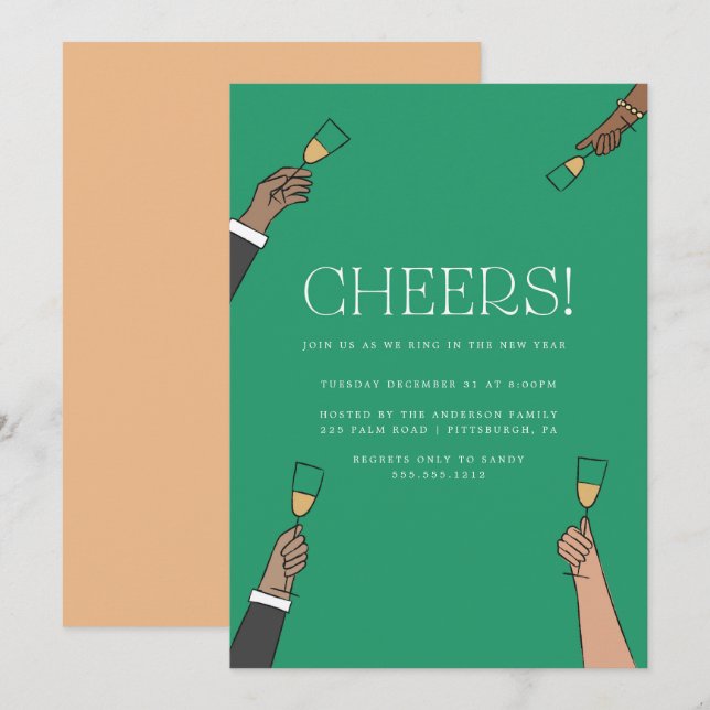Invitation à la fête du Nouvel An avec toast au Ch (Devant / Derrière)