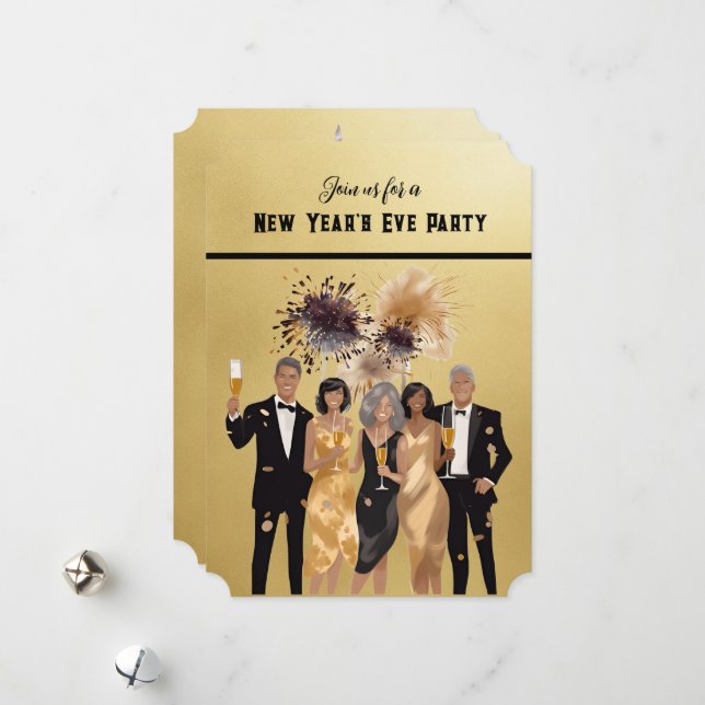 Invitation à la fête du Nouvel An noir et or (Devant/Arrière en situation)