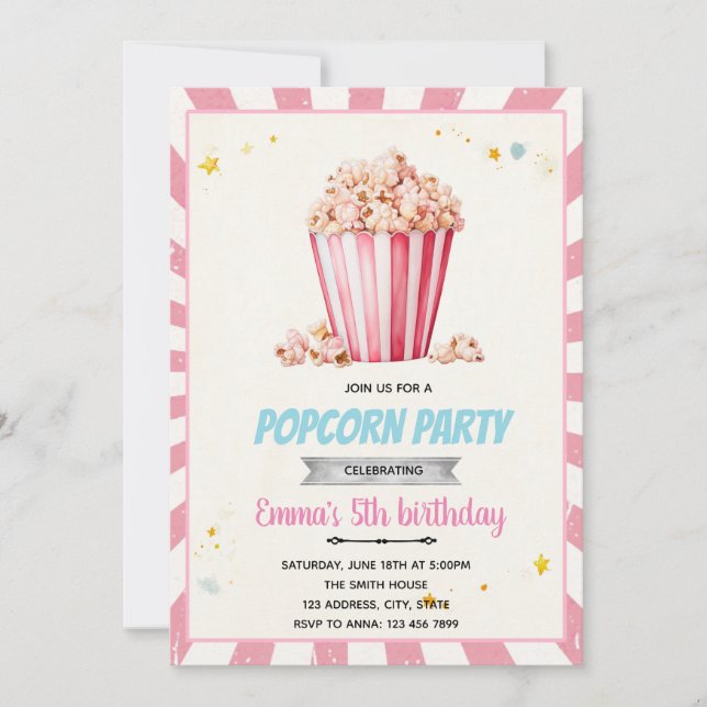 Invitation à la fête du pop-corn rose (Devant)