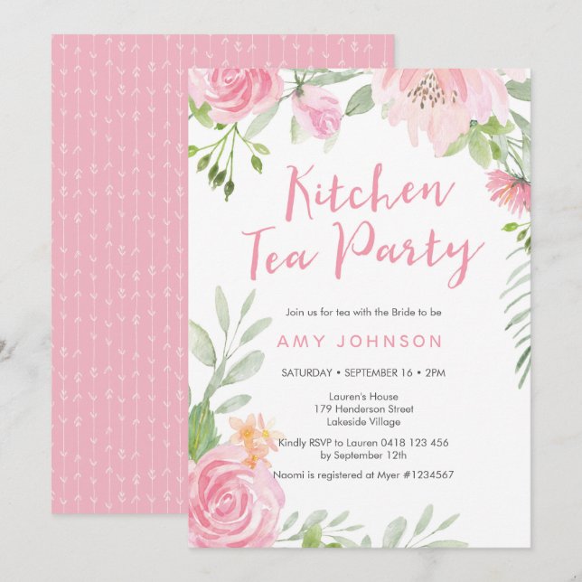 Invitation à la fête du thé dans la cuisine floral (Devant / Derrière)
