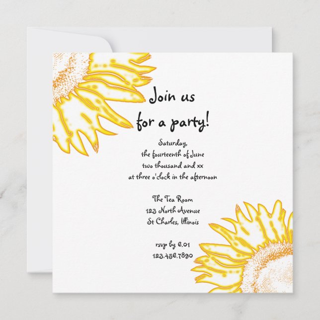 Invitation à la fête du tournesol du néon jaune (Devant)
