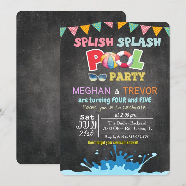 Invitation à la fête en piscine double pour tout â (Devant / Derrière)