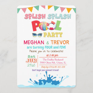 Invitation à la fête en piscine double pour tout â