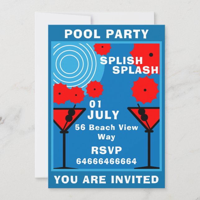 Invitation à la fête en piscine pour adultes (Devant)