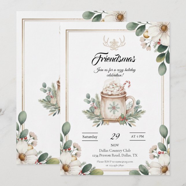 Invitation à la fête Festive Friendsmas imprimable (Devant / Derrière)
