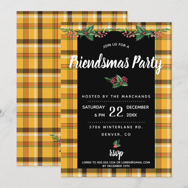 Invitation à la fête Friendsmas à carreaux Tartan  (Devant / Derrière)