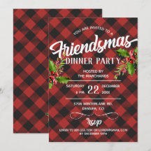 Invitation à la fête Friendsmas en carreaux de bis
