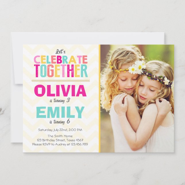 Invitation à la fête jumelle Girls Pink (Devant)