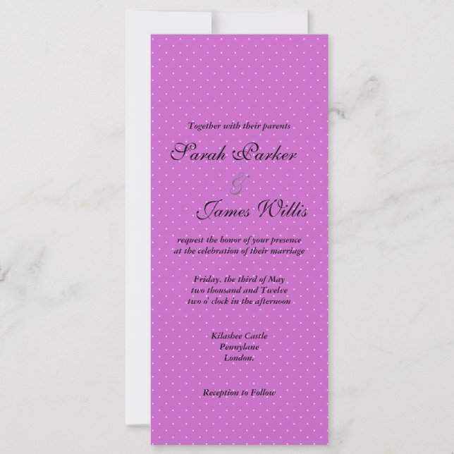Invitation à la fête/mariage Polka noire et violet (Devant)