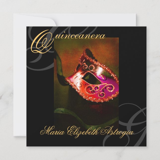 Invitation à la fête Masquerade Masque Red Quincea (Devant)
