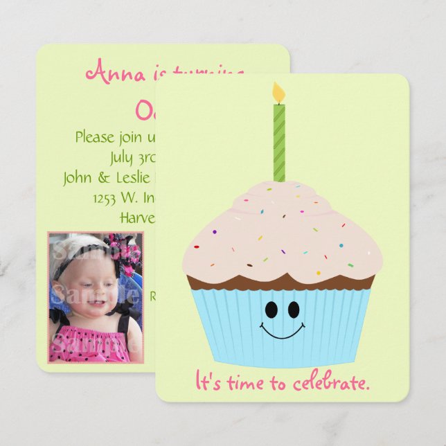 Invitation à la fête Modèle photo Cupcake (Devant / Derrière)