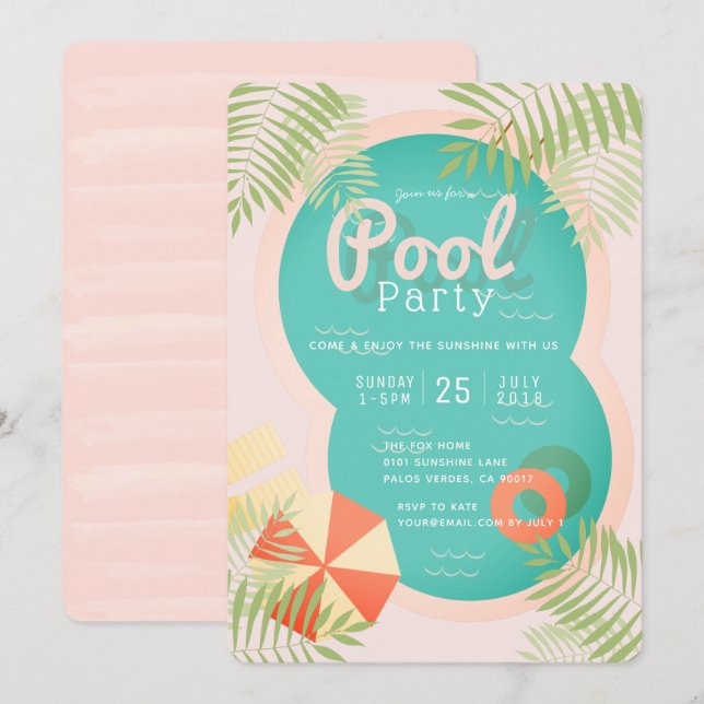 Invitation à la fête Pink Tropical pour adultes (Devant / Derrière)