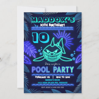 Invitation à la fête piscine Neon Shark