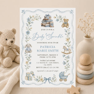 Invitation à la fête prénatale bébé fleurs bleues 