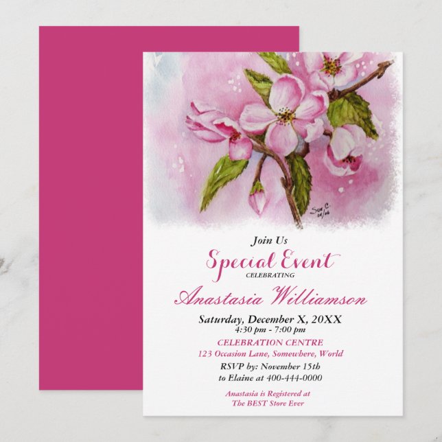 INVITATION À LA FÊTE PRINTANIÈRE ROSE (Devant / Derrière)