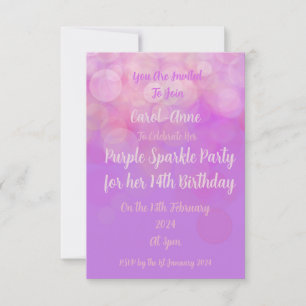 Invitation à la fête Purple Sparkle