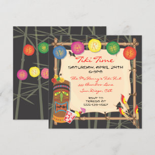 Invitation à la fête Retro Tiki avec cadre en bamb