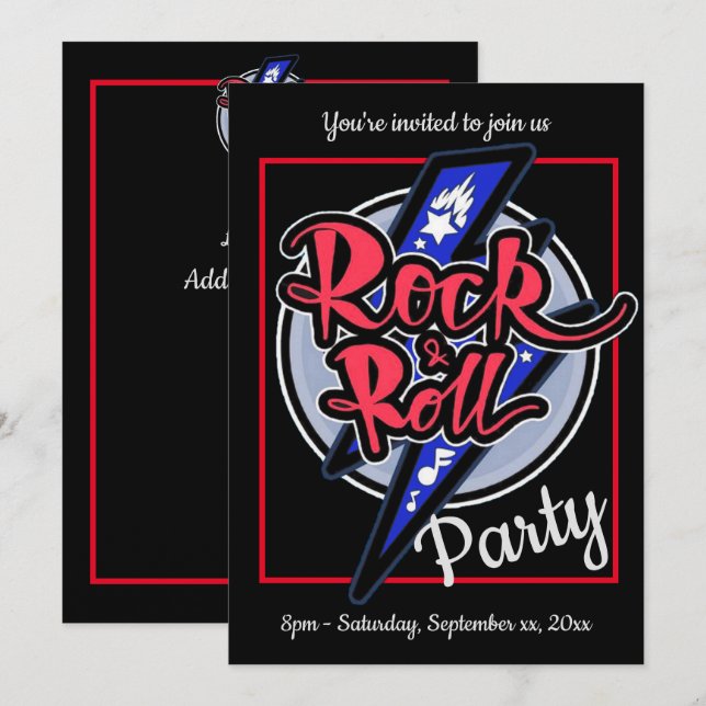 Invitation à la fête Rock & Roll Lightning (Devant / Derrière)