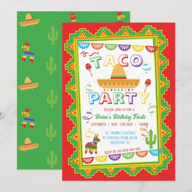 Invitation à la fête TACO PARTY Fiesta (Devant / Derrière)