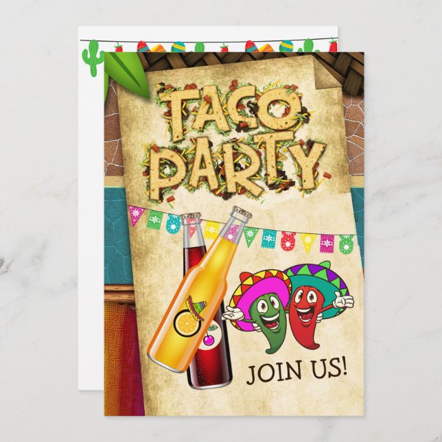 Invitation à la fête Tacos (Devant / Derrière)