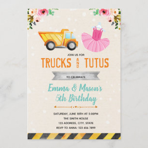 Invitation à la fête tutu camion mignon