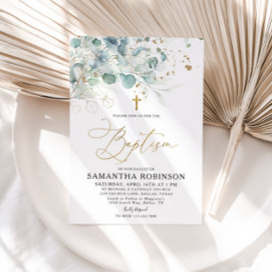Invitation à la feuille d'eucalyptus et au baptême