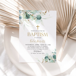 Invitation à la feuille d'eucalyptus et au baptême