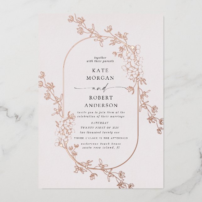 invitation à la feuille mariage florale moderne (Recto)
