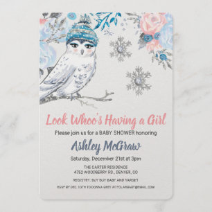 Invitation à la florale du Baby shower de hibou