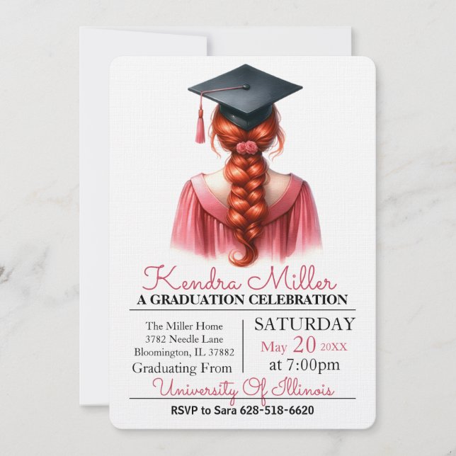 Invitation à la graduation en aquarelle rose (Devant)