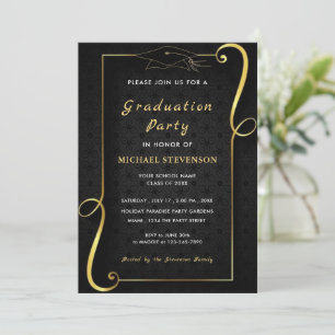 Invitation à la graduation en or noir avec code QR