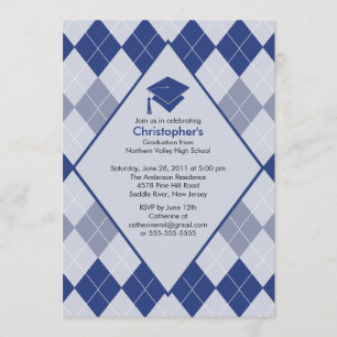 Invitation à la graduation Jacquard bleu de Preppy