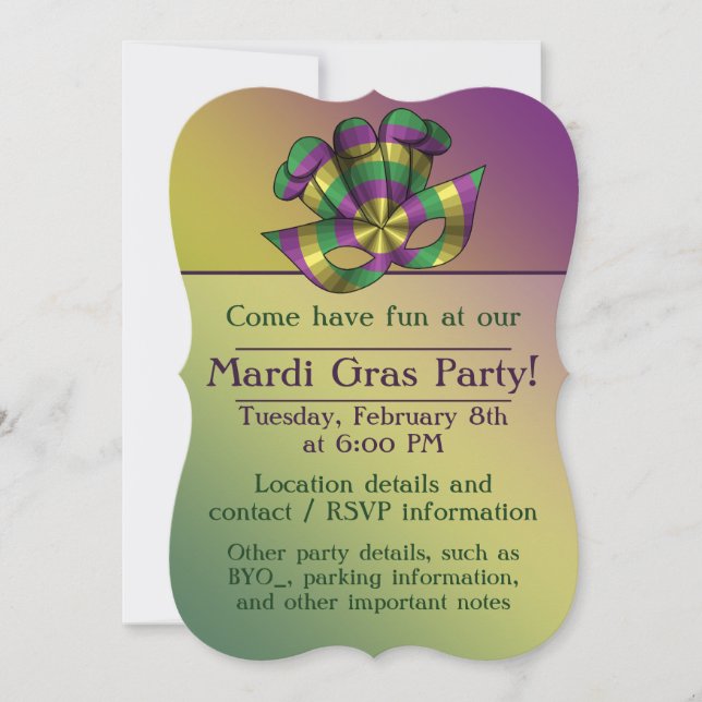 Invitation à la Mardi Gras Mask Party (Devant)