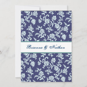 Invitation à la Mariage damassé de fleurs bleues