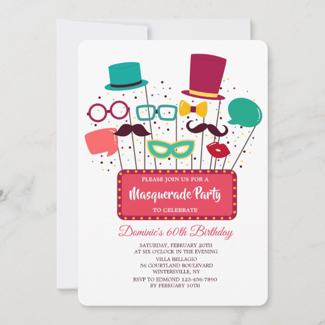 Invitation à la mascarade Party de Props photo (Devant)