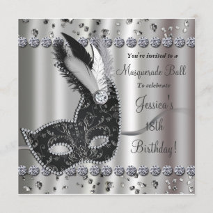 Invitation à la Masquerade Ball Silver Black Party