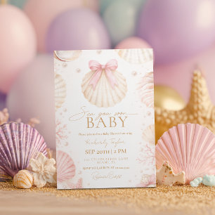 Invitation À la mer bientôt Rose côtier noeud Baby Shower