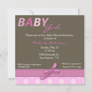 Invitation à la mode rose et Baby shower Brown