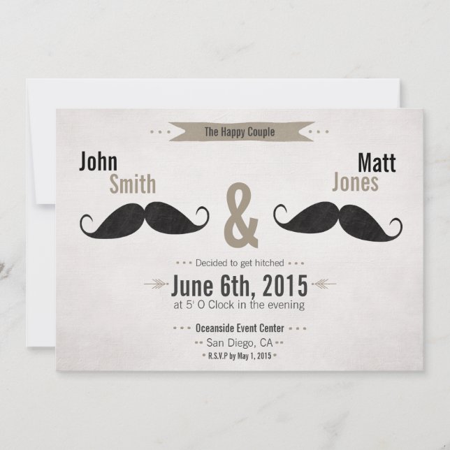 Invitation à la moustache Mariage gay (Devant)