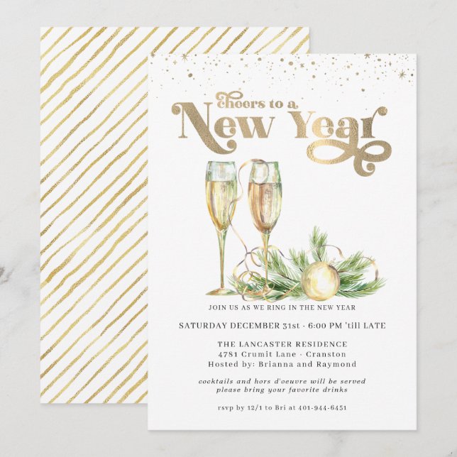 Invitation À la nouvelle année | Champagne pétillant (Devant / Derrière)